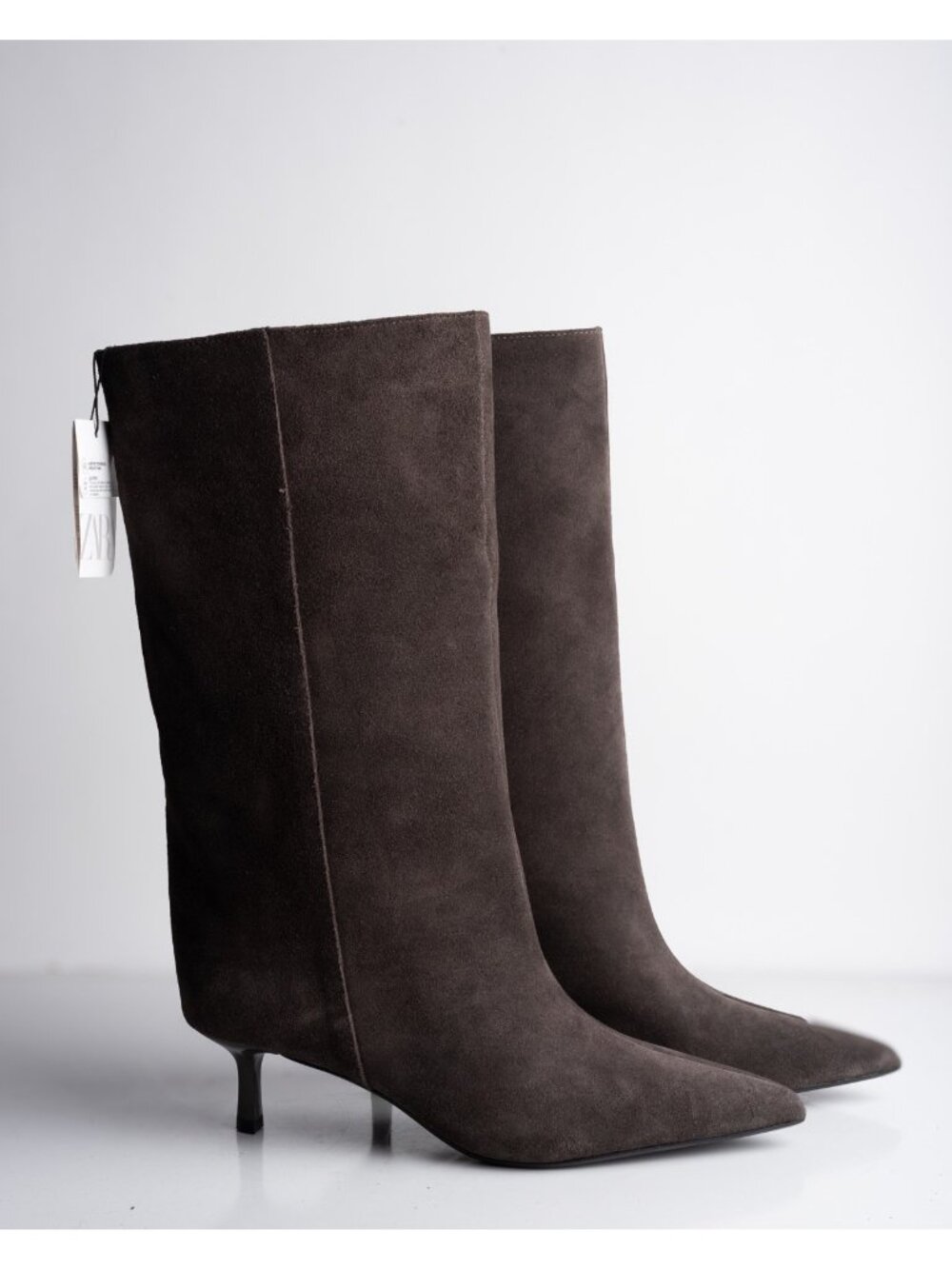 Zara Womens boots Suede Mid Calf Wide Leg Heeled Brown Sz US 8 EU 39 NWT - Picture 7 of 8